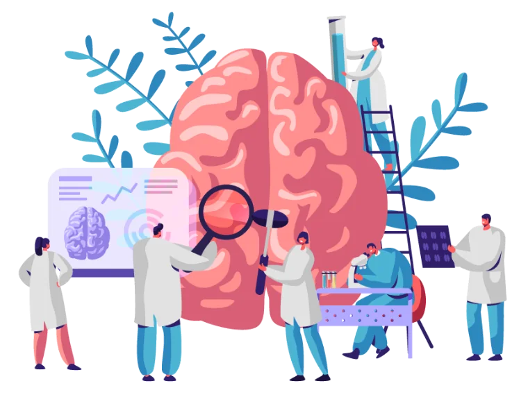Illustration: a medical team examining a brain